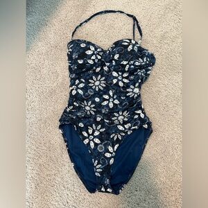 Bleu Rod Beattie Navy and White Floral One Piece Swimsuit